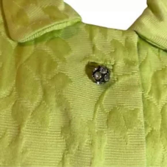 Rappi Green Vintage 60s Jacket Textured Flower Pattern Snap Rhinestone Buttons - Picture 6 of 11